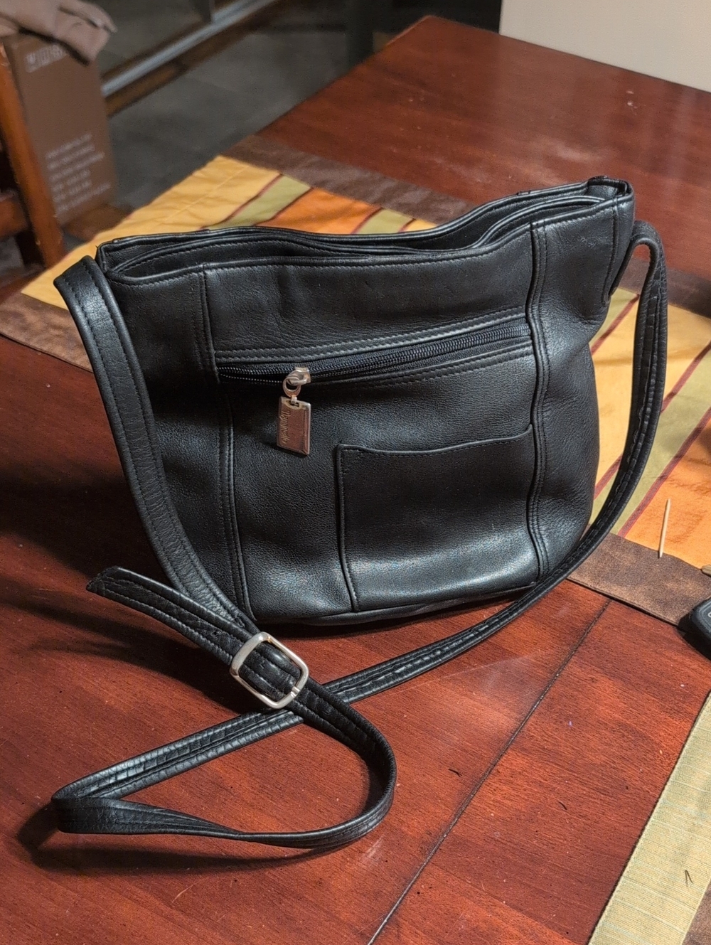 Tignanello Classic Black Leather Crossbody Bag - 10" X 10"